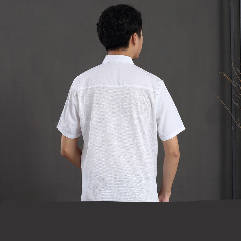 Short-Sleeve Chef Jacket — Breathable Mesh, 3 Colors, M–3XL