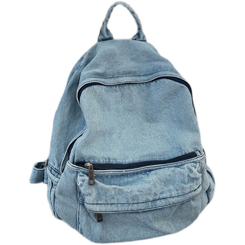 Washed Denim Backpack – Minimalist Canvas Shoulder Bag in Blue & Grey