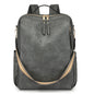 Gray backpack with gold accents on a white background
