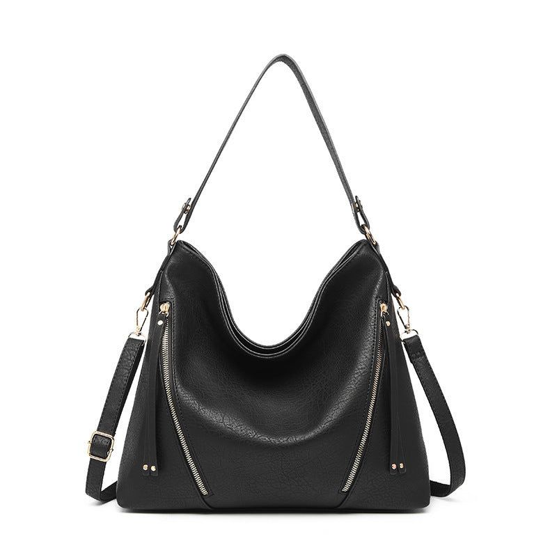 Women's Large Hobo Shoulder Bag – PU Leather Crossbody Handbag with Zipper Pockets