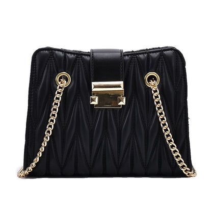 Women's Pleated Chain Crossbody Bag – Mini Vegan-Friendly Imitation Leather Shoulder Purse with Gold Hardware