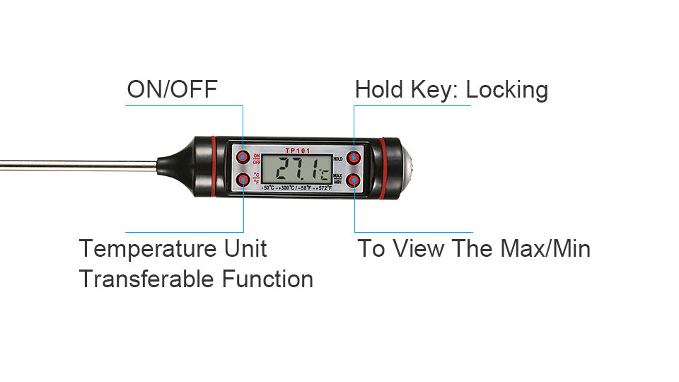 Digital Cooking Thermometer – Instant-Read Pen Thermometer with MAX/MIN & °F/°C Switch