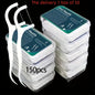 A box of 150 dental floss picks labeled 'Oral Health' with a green and white color scheme.