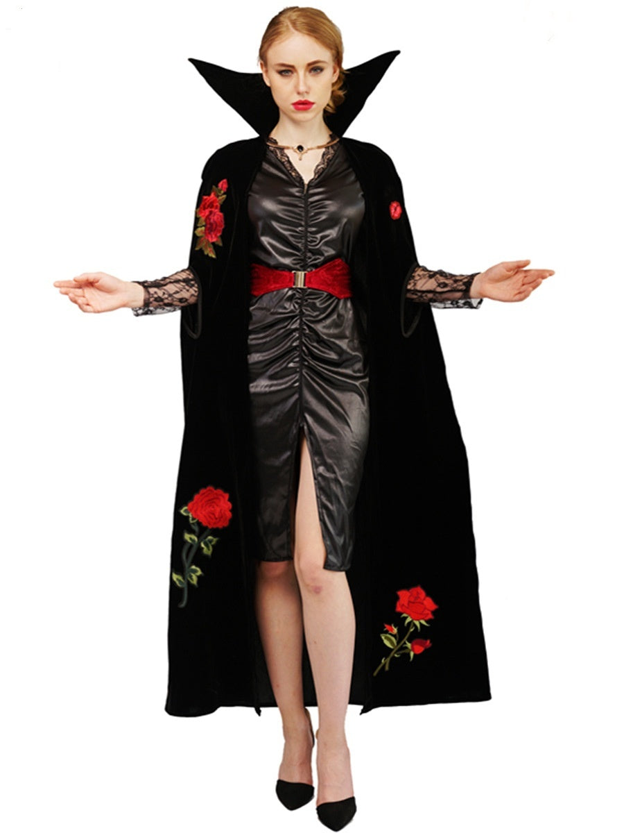Couples Halloween Vampire Costume Set | Rose Embroidery Corduroy Party Outfit