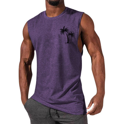 Men's Coconut Tree Embroidery Beach Tank Top – Summer Muscle Workout Shirt