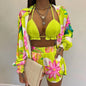 Women's Printed Three-Piece Bikini Set | Long Sleeve Cover-Up Swimsuit