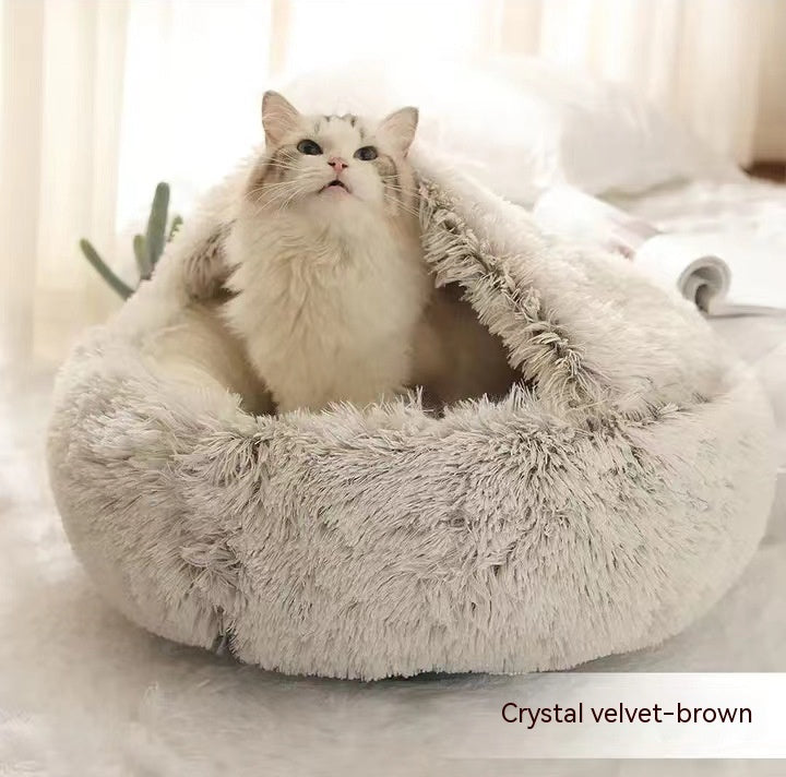 Round Plush Pet Bed — Warm Winter Bed for Cats & Dogs