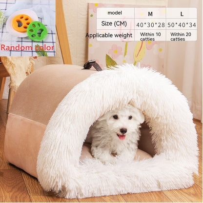 Plush Pet Nest Bed — Semi-Enclosed, 6 Styles, M & L