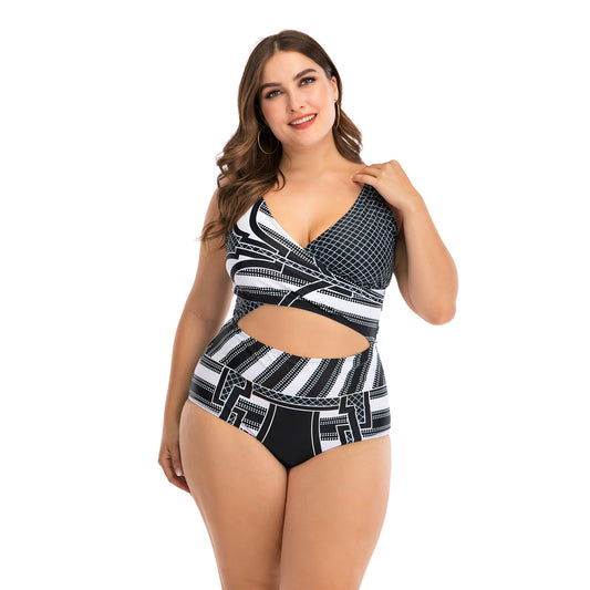Women's Plus Size Striped One-Piece Swimsuit | High Waist Backless Bathing Suit
