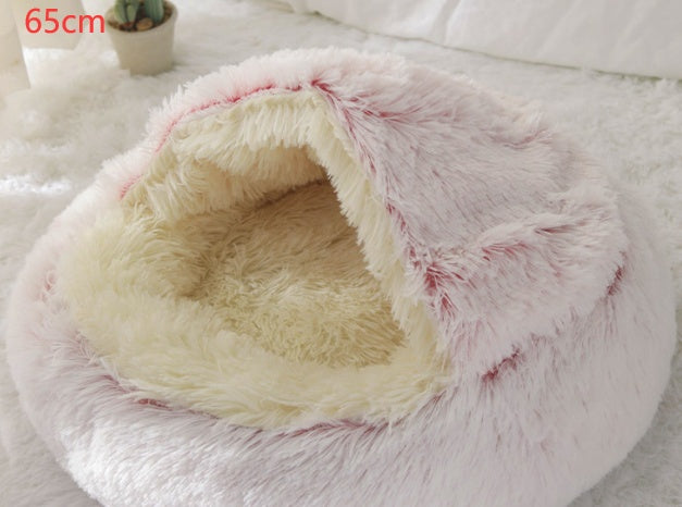Round Plush Pet Bed — Warm Winter Bed for Cats & Dogs