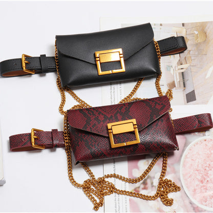 Women's Snake Print Chain Crossbody Bag – PU Leather Belt Bag Purse