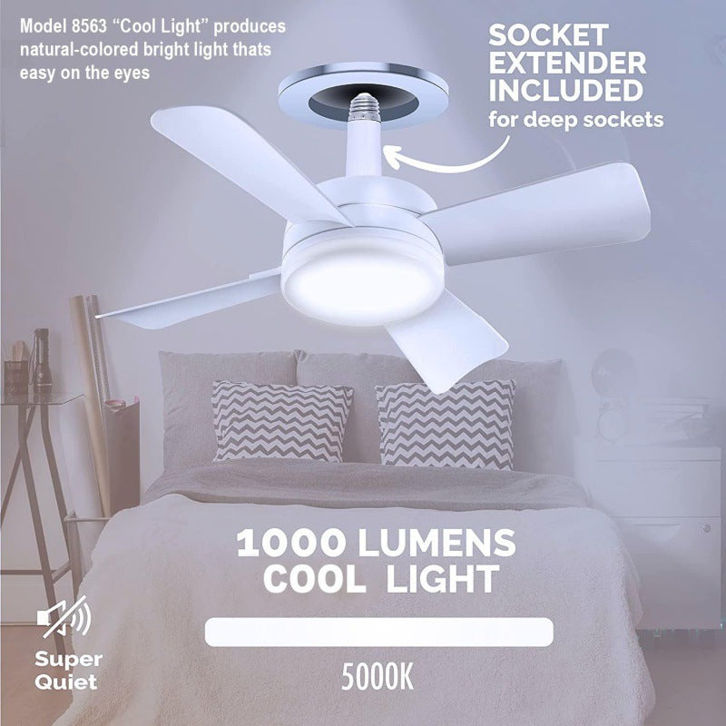 Screw-In Ceiling Fan with LED Light & Remote Control – 2-in-1 Socket Fan for Any Room