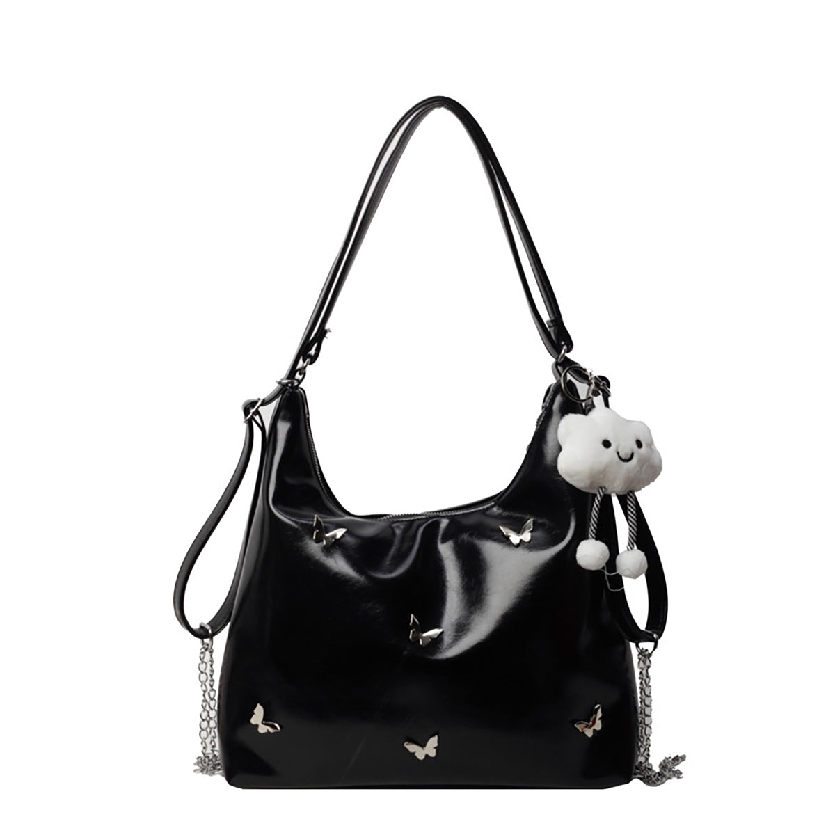 Women's Small Butterfly Hobo Bag – Vegan-Friendly Imitation Leather Shoulder Purse with Chain & Cloud Charm