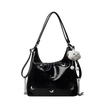 Women's Small Butterfly Hobo Bag – Vegan-Friendly Imitation Leather Shoulder Purse with Chain & Cloud Charm