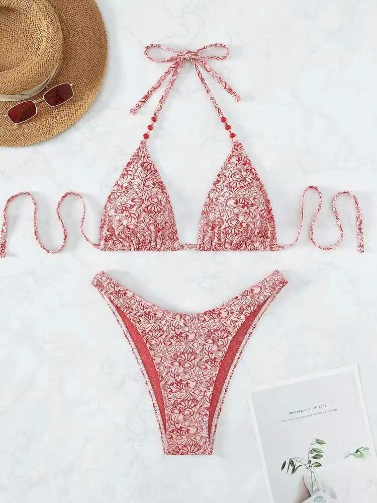 Floral Halter Bikini Set with Shorts — 4 Colors, XS–L