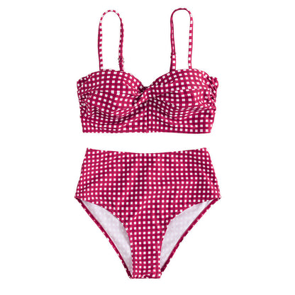 Women's Plaid High-Waist Bikini Set – Two-Piece Swimsuit with Underwire Top & Swim Briefs