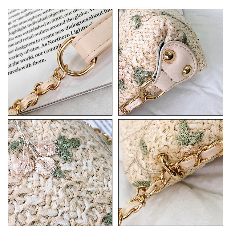 Women's Bohemian Embroidered Shoulder Bag – Lace & Straw Woven Square Purse