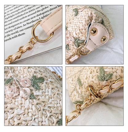Women's Bohemian Embroidered Shoulder Bag – Lace & Straw Woven Square Purse