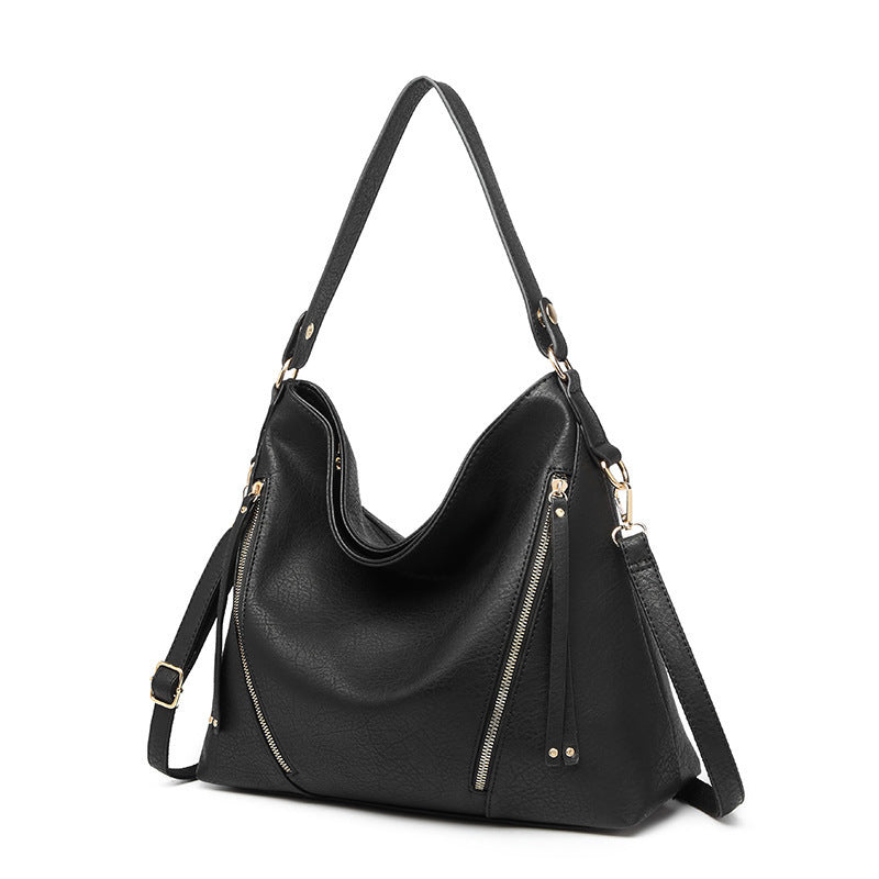 Women's Large Hobo Shoulder Bag – PU Leather Crossbody Handbag with Zipper Pockets