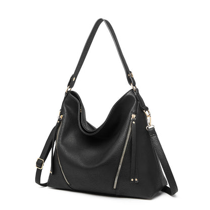 Women's Large Hobo Shoulder Bag – PU Leather Crossbody Handbag with Zipper Pockets