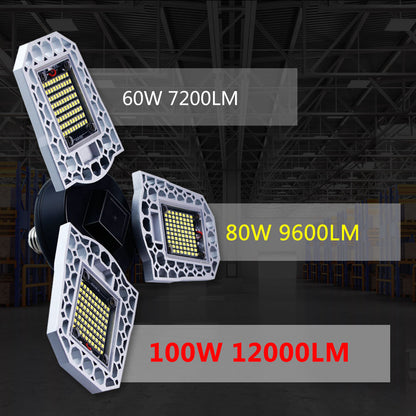 Three-Head LED Garage Light – 60W/80W/100W, E26/E27, IP65 Waterproof with Light Sensor