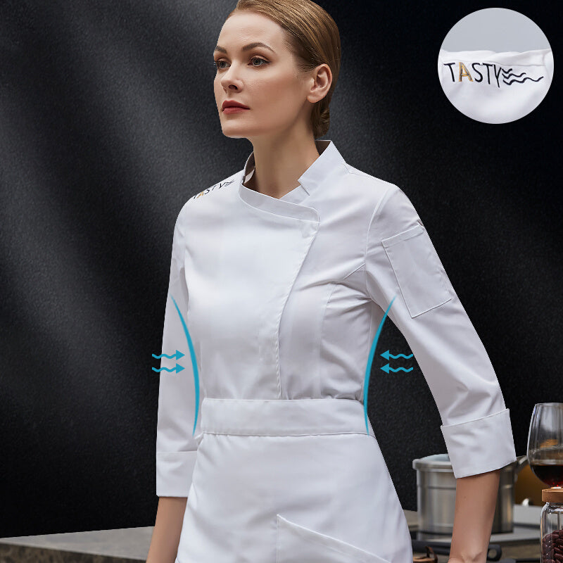 Women's Long Sleeve Chef Coat – Professional Kitchen Jacket | Black & White