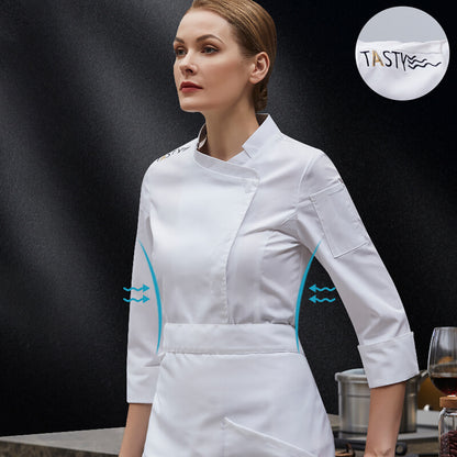 Women's Long Sleeve Chef Coat – Professional Kitchen Jacket | Black & White