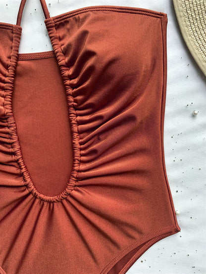 Women's Solid Color One-Piece Swimsuit | Adjustable Strap