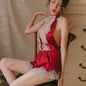 Women's Satin Lace Lingerie Nightgown – Sling Slip Dress, S & L | Black Red White