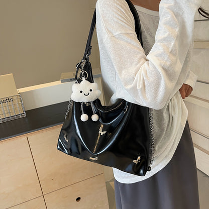 Women's Small Butterfly Hobo Bag – Vegan-Friendly Imitation Leather Shoulder Purse with Chain & Cloud Charm