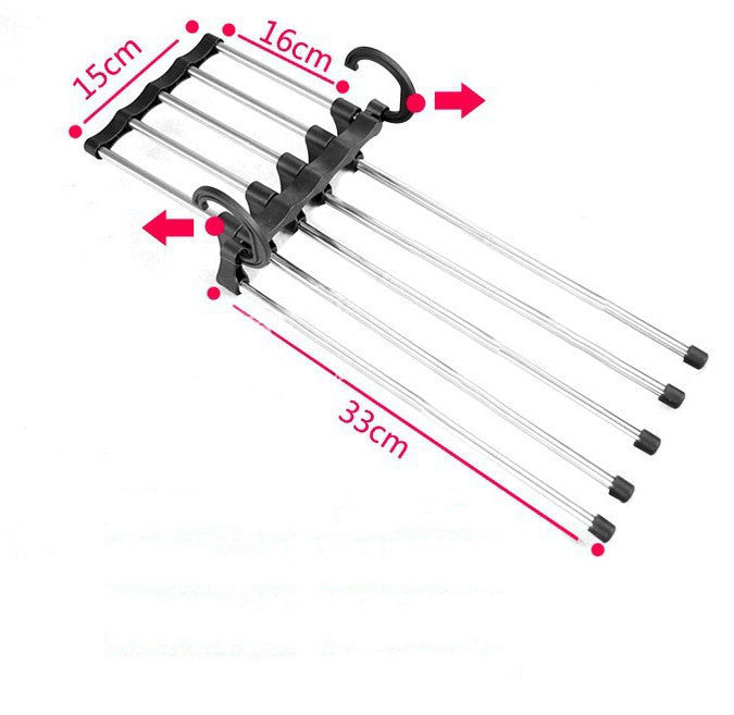 5-in-1 Stainless Steel Pants Hanger – Space-Saving Multi-Bar Trouser Rack for Closet Organization