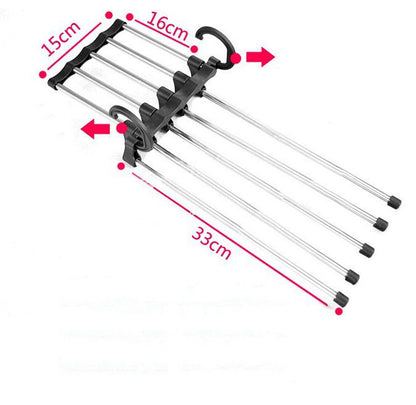 5-in-1 Stainless Steel Pants Hanger – Space-Saving Multi-Bar Trouser Rack for Closet Organization