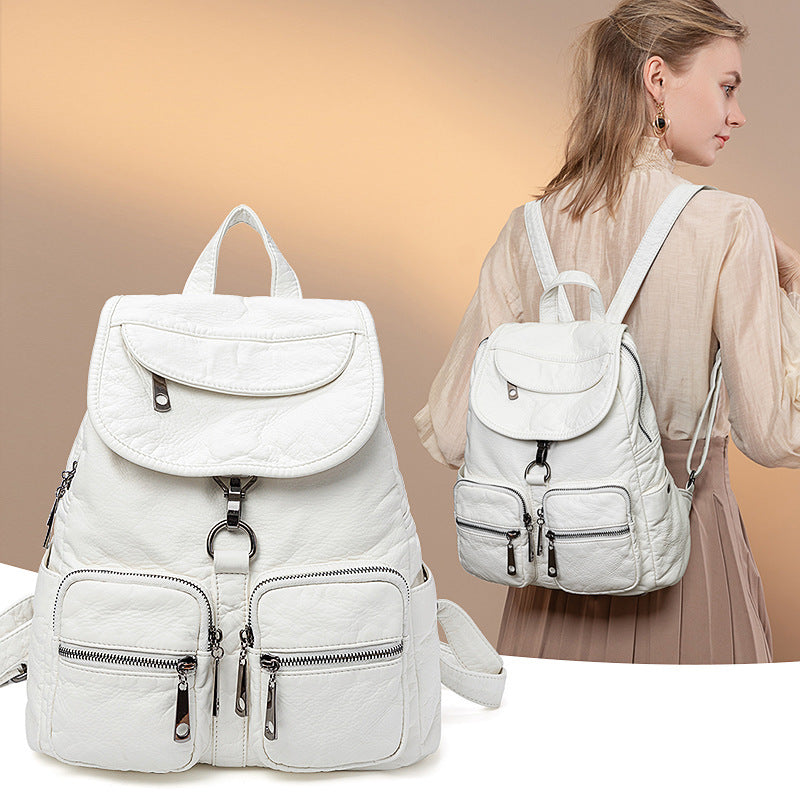 Women's Washed Vegan Leather Large Backpack – 14" Laptop Compatible