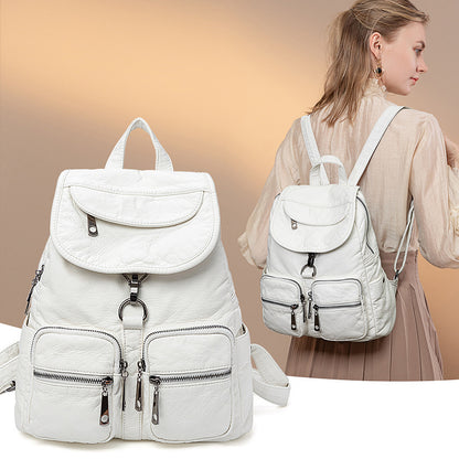 Women's Washed Vegan Leather Large Backpack – 14" Laptop Compatible