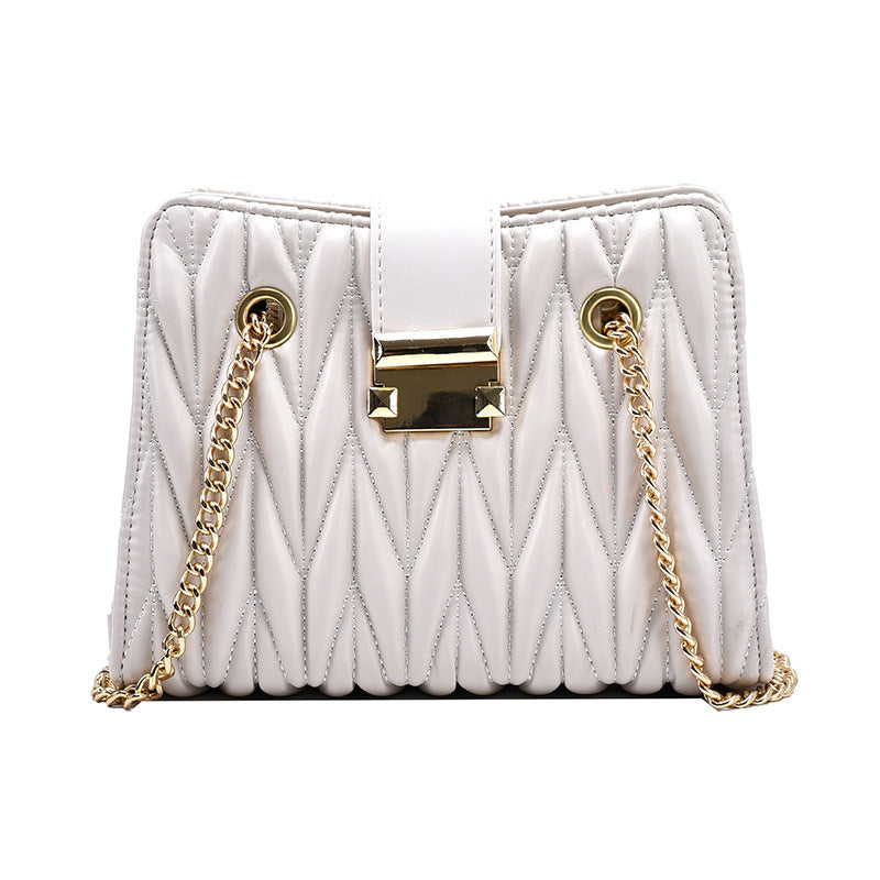 Women's Pleated Chain Crossbody Bag – Mini Vegan-Friendly Imitation Leather Shoulder Purse with Gold Hardware