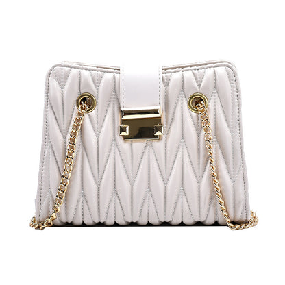 Women's Pleated Chain Crossbody Bag – Mini Vegan-Friendly Imitation Leather Shoulder Purse with Gold Hardware
