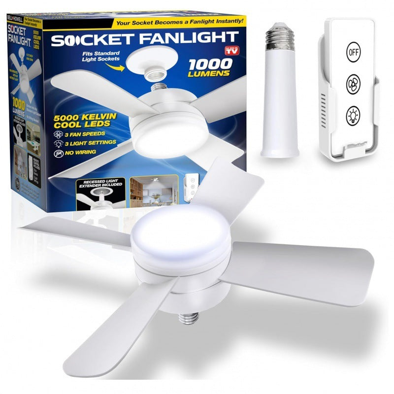 Screw-In Ceiling Fan with LED Light & Remote Control – 2-in-1 Socket Fan for Any Room
