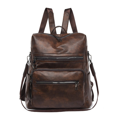 Women's PU Leather Backpack – Large Capacity Waterproof Bag