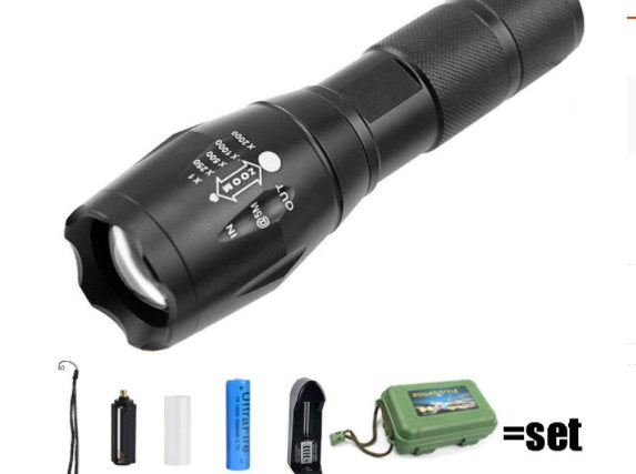 Tactical LED Flashlight – 5 Modes, Zoomable, Waterproof, 18650 Battery