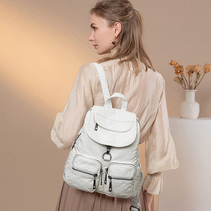 Women's Washed Vegan Leather Large Backpack – 14" Laptop Compatible
