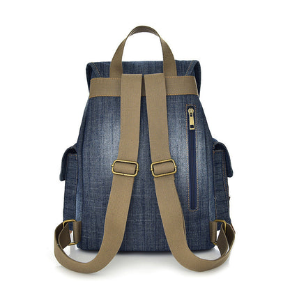Women's Retro Denim Drawstring Backpack – Casual Shoulder Bag