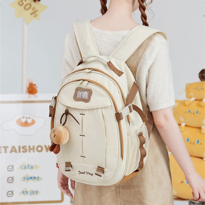 Girls' Oxford School Backpack – Large Capacity Cute Bag with Optional Doll Pendant