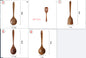 Wooden kitchen utensils with measurements on a white background