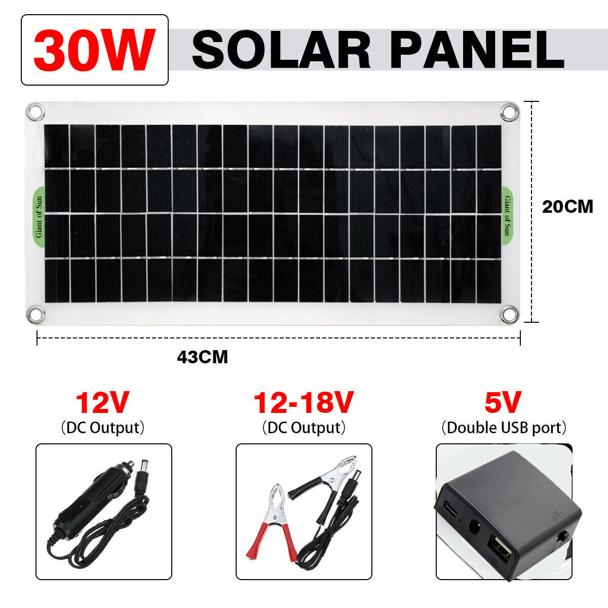 220W Inverter 100W Solar Panel Kit USB Battery Charger
