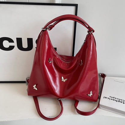 Women's Small Butterfly Hobo Bag – Vegan-Friendly Imitation Leather Shoulder Purse with Chain & Cloud Charm