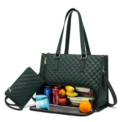 Quilted Lunch Tote Bag for Women – 2-in-1 Insulated Crossbody with Matching Wallet