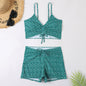 Printed Multicolor Conservative Boxer Pleating Split Swimsuit