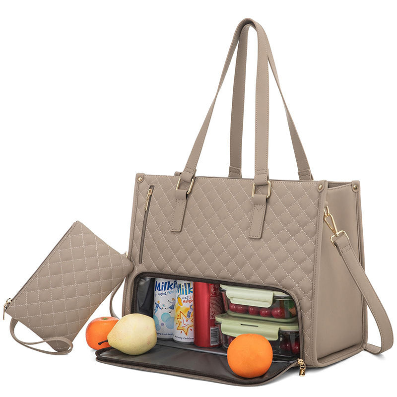 Quilted Lunch Tote Bag for Women – 2-in-1 Insulated Crossbody with Matching Wallet