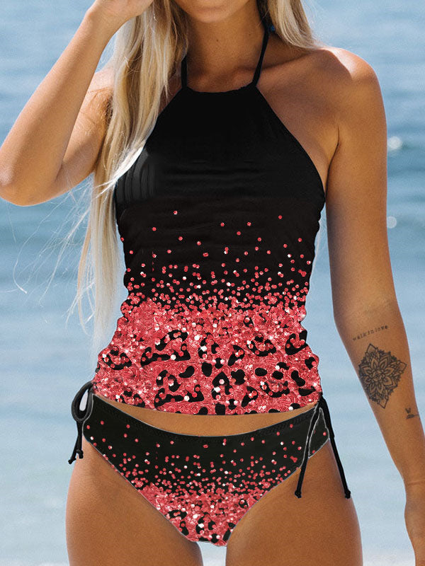 High-Waist Gradient Tie Bikini — Backless, 6 Colors, S–2XL