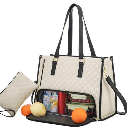 Quilted Lunch Tote Bag for Women – 2-in-1 Insulated Crossbody with Matching Wallet